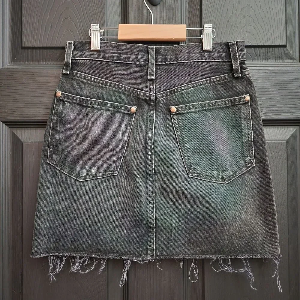 rag&bone Sz. 23 Moss Denim Mini Skirt With Distressed Hem In Asa